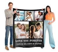 SearchI Personalised Birthday Christmas Souvenir Gifts for Women and Men,Personalised Photo Blanket,Custom Blanket with Words Picture Collage Customized Soft Fluffy Blankets(127x152cm,Style 17)