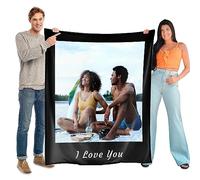 SearchI Personalised Blanket Photo, Customized Soft Fleece Throw Blankets with Picture and Text, Personalised Birthday Christmas Souvenir Gifts for Adults Mom Kids Pets Friends Lover,76x100cm