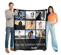 SearchI Personalised Blanket Photo, Customized Soft Fleece Throw Blankets with Picture and Text, Personalised Birthday Christmas Souvenir Gifts for Adults Mom Kids Pets Friends Lover,100x127cm