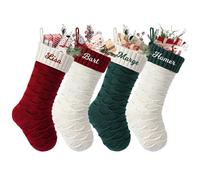 SearchI Personalised Christmas Stocking, 45cm Large Custom Family Christmas Stocking with Names Customised Knit Embroidered Xmas Stockings Initial Knitted Fireplace Hanging Stockings (2 Pcs)