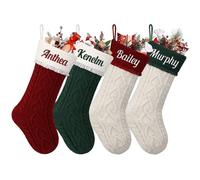 SearchI Personalised Christmas Stocking, 45cm Large Custom Family Christmas Stocking with Names Customised Knit Embroidered Xmas Stockings Initial Knitted Fireplace Hanging Stockings (4 Pcs)