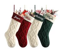SearchI Personalised Christmas Stocking, 45cm Large Custom Family Christmas Stocking with Names Customised Knit Embroidered Xmas Stockings Initial Knitted Fireplace Hanging Stockings (5 Pcs)