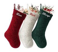 SearchI Personalised Christmas Stocking, 45cm Large Custom Family Christmas Stocking with Names Customised Knit Embroidered Xmas Stockings Initial Knitted Fireplace Hanging Stockings (2 Pcs)