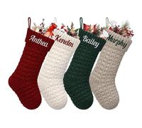 SearchI Personalised Christmas Stocking, 45cm Large Custom Family Christmas Stocking with Names Customised Knit Embroidered Xmas Stockings Initial Knitted Fireplace Hanging Stockings (1 Pc)