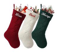 SearchI Personalised Christmas Stocking, 45cm Large Custom Family Christmas Stocking with Names Customised Knit Embroidered Xmas Stockings Initial Knitted Fireplace Hanging Stockings (3 Pcs)