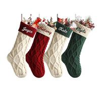 SearchI Personalised Christmas Stocking, 45cm Large Custom Family Christmas Stocking with Names Customised Knit Embroidered Xmas Stockings Initial Knitted Fireplace Hanging Stockings (2 Pcs)