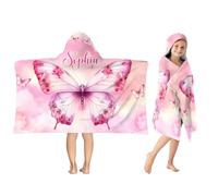 SearchI Personalised Hooded Beach towels for Kids,Custom Name Poncho Towel Quick Dry Soft Microfibre Surfing Beach Baths Watersports Swimming Pool Towel for Boys & Girls-76x127cm (Butterfly)
