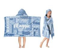 SearchI Personalised Hooded Beach towels for Kids,Custom Name Poncho Towel Quick Dry Soft Microfibre Surfing Beach Baths Watersports Swimming Pool Towel for Boys & Girls-76x127cm, Light Blue