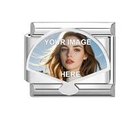 SearchI Personalised Photo Charm Silver Stainless Steel Italian Charm fits all 9mm Bracelet Custom Image Picture with Baby Scan, Family or Couple, Customised Gift for Mum, Wife, Girlfriend