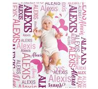 SearchI Personalised Soft Baby Blanket Boys Girls,Cute Elephant Custom Fluffy Warm Throw Blanket with Name Gift for Newborn Toddlers Adults Birthday Christmas Shower Gift(130x150cm,Pink shark)
