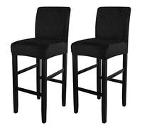 SearchI Stretch Bar Stool Covers Set of 2, Stretch Removable Washable Velvet Bar Stool Chair Covers, Counter Height Chairs Covers for Kitchen Dining Room Cafe Furniture (Velvet Black)