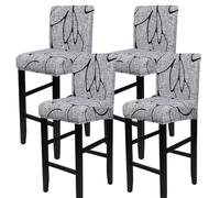 SearchI Stretch Bar Stool Covers Set of 4, Stretch Removable Washable Bar Stool Chair Cover Slipcovers, Counter Stool Bar Chair Covers for Kitchen Pub Dining Room Cafe Furniture(Grey Flower)