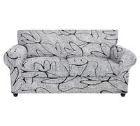 SearchI Stretch Sofa Cover Printed Couch Cover, Floral Pattern 3 Pieces Loveseat Slipcover with 2 Separate Cushion Cover, Washable Furniture Protector for Living Room(Loveseat, Grey Lotus+White)