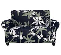 SearchI Stretch Sofa Cover Printed Couch Cover, Floral Pattern 3 Pieces Loveseat Slipcover with 2 Separate Cushion Cover, Washable Furniture Protector for Living Room(Loveseat, Navy Blue)