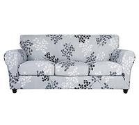 SearchI Stretch Sofa Cover Printed Couch Cover, Floral Pattern 4 Pieces Sofa Slipcover with 3 Separate Cushion Cover, Washable Furniture Protector for Living Room(Sofa, Leaf Pattern)