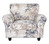 SearchI Stretch Sofa Cover Printed Couch Cover, Floral Pattern 4 Pieces Sofa Slipcover with 3 Separate Cushion Cover, Washable Furniture Protector for Living Room(Armchair, Flower Shadow)