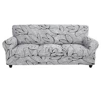 SearchI Stretch Sofa Cover Printed Couch Cover, Floral Pattern 4 Pieces Sofa Slipcover with 3 Separate Cushion Cover, Washable Furniture Protector for Living Room(Sofa, Grey Lotus+White)