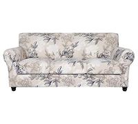 SearchI Stretch Sofa Cover Printed Couch Cover, Floral Pattern 4 Pieces Sofa Slipcover with 3 Separate Cushion Cover, Washable Furniture Protector for Living Room(Sofa, Flower Shadow)