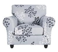 SearchI Stretch Sofa Cover Printed Couch Covers, Floral Pattern 2 Piece Armchair Slipcover with Separate Chair Cushion Cover, Washable Furniture Protector for Living Room(Armchair,Leaf Pattern)