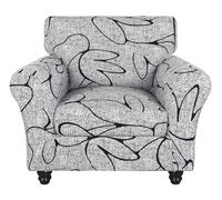 SearchI Stretch Sofa Cover Printed Couch Covers, Floral Pattern 2 Piece Armchair Slipcover with Separate Chair Cushion Cover, Washable Furniture Protector for Living Room(Armchair, Grey Lotus+White)