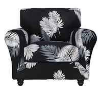 SearchI Stretch Sofa Cover Printed Couch Covers, Floral Pattern 2 Piece Armchair Slipcover with Separate Chair Cushion Cover, Washable Furniture Protector for Living Room(Armchair, Black+Feather)