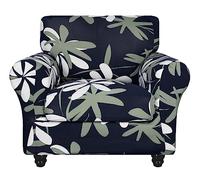 SearchI Stretch Sofa Cover Printed Couch Covers, Floral Pattern 2 Piece Armchair Slipcover with Separate Chair Cushion Cover, Washable Furniture Protector for Living Room(Chair, Navy Blue)