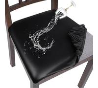 SearchI Waterproof Seat Covers for Dining Chairs, 2 Pack Stretchable PU Leather Dining Room Chair Seat Covers, Kitchen Chair Seat Covers Protectors(Black,PU Leather)