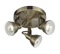 Searchlight 1543AB Focus Antique Brass Vintage Adjustable Round Plate 3 Lamp Spot Light | 3 x GU10 Bulbs Required (Not Included) | Car Air Freshener