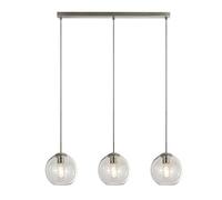 3 Lights Satin Silver Ceiling Fitting Pendant Bar With Clear Glass Globe Shades