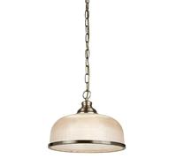 Searchlight Lighting Bistro II Single Light Ceiling Pendant In Antique Brass Finish With Halophane Glass Shades