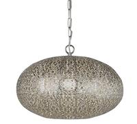 Searchlight 2672SS Fretwork One Light Ceiling Pendant Light in Shiny Nickel with Patterned Finish