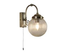 Searchlight 3259AB Belvue One Light Wall Light in Antique Brass with Round Ribbed Glass Shade