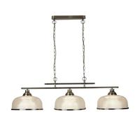 Searchlight 3593-3AB Bistro II Three Light Bar Ceiling Light in Antique Brass with Glass Shades