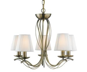 Searchlight 5 Lights Traditional Brass Cream Shades Ceiling Pendant Chandelier