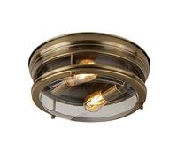 Searchlight Edinburgh 2 Light Flush Antique Brass/Clear Glass Ip44