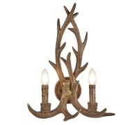 Searchlight 6412-2BR Stag 2 Light Antler Double Wall Light Rustic Brown