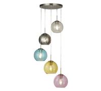 Searchlight 8135-5SS Mardi Gras 5 Light Cluster Pendant in Satin Silver with Coloured Glass