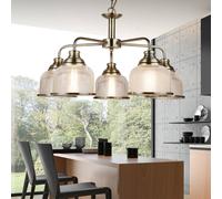 Searchlight Bistro II pendant light 5-bulb brass/fluted glass
