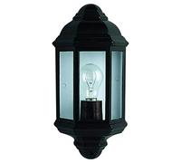 Searchlight Black Aluminium Die-Cast Outdoor Wall Lamp Drills Diameter Half Lantern Wall Light with Clear Glass Panel/Max 1 x W Bulb Screw