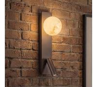 Searchlight Carrara wall light with glass globe and LED reading lamp, brown