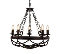 Searchlight Cartwheel III chandelier, 5-bulb, Ø 54 cm, black, metal