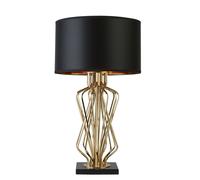 Searchlight Ethan Marble Base Table Lamp with Black Drum Shade & Gold Interior - 4110GO, E27, 60W