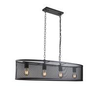 4 Lights Matt Black Finish Frame Oval Pendant Ceiling Fitting Light with Mesh