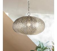 Searchlight Fretwork pendant light, nickel-coloured, metal, Ø 39 cm, E27