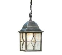Searchlight Genoa Outdoor Pendant 1 Light Black/Silver/Lead Glass 1641