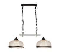 Searchlight Highworth 2 Light Pendant Black, Holophane Style Glass