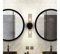 Searchlight Imperial wall light, black, 2-bulb, steel, glass, IP44