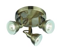 Searchlight Industrial 3 Light Antique Brass Halogen Ceiling Spotlight Disc New