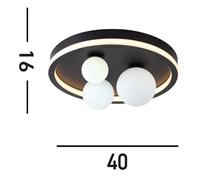 Searchlight LED ceiling light Trident, black, Ø 40 cm, steel/opal glass