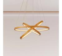 Searchlight LED pendant light Eternity, gold-coloured, bamboo, Ø 50 cm